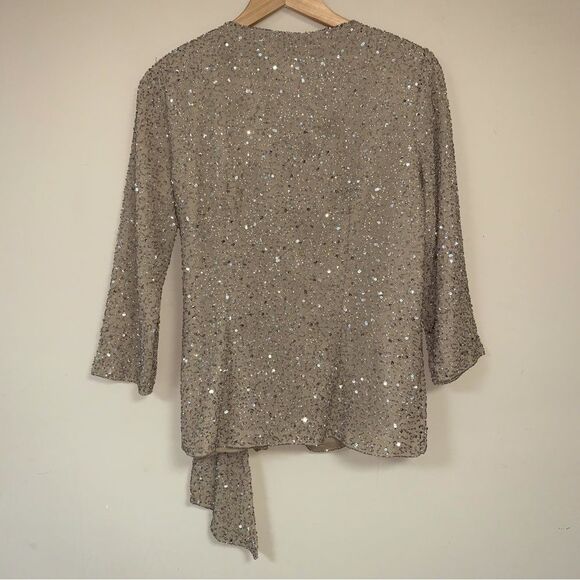 NWT Vintage Champagne Sequin Wrap Women’s 8 Cardigan Jacket Cover Sweater Party - Picture 2 of 10